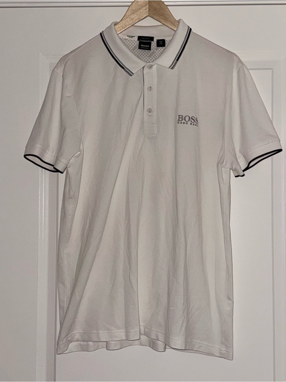 Boss Men’s XL White Polo with Black Embroidered BOSS Contrast Trim logo Shirts